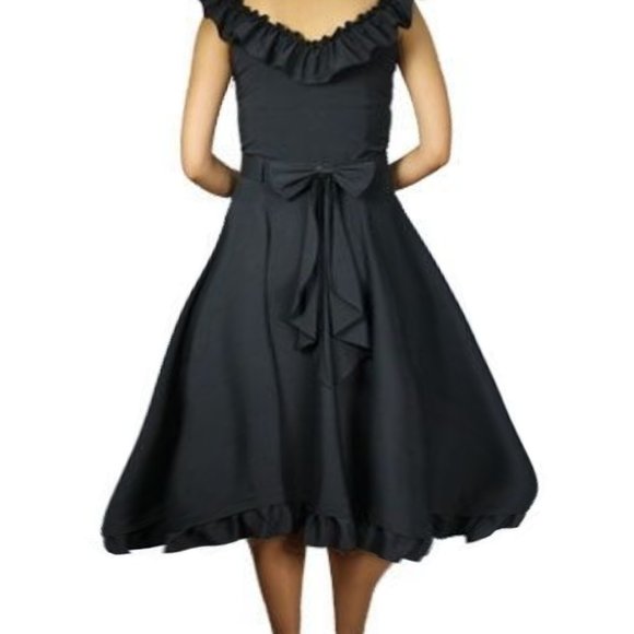 24/26 Black Ruffle Pin-up Wide Neck Dress 1960's Style 4X NWOT - Picture 2 of 10